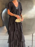 LumiSilk – Classic V Neck Formal Maxi Dress