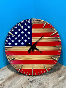 🔥Handmade Patriotic American Flag Clock🎁BUY 2 FREE SHIPPING