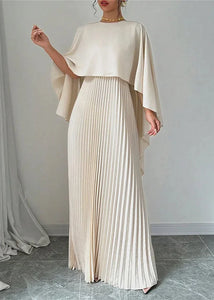 SoftAura – Beige Asymmetrical Patchwork Long Dress