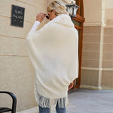 Knitted Fringed Fur-Neck Shawl marnetic