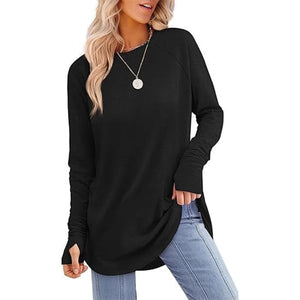 VeloraFit – Thumb Hole Curved Hem Tunic Shirt