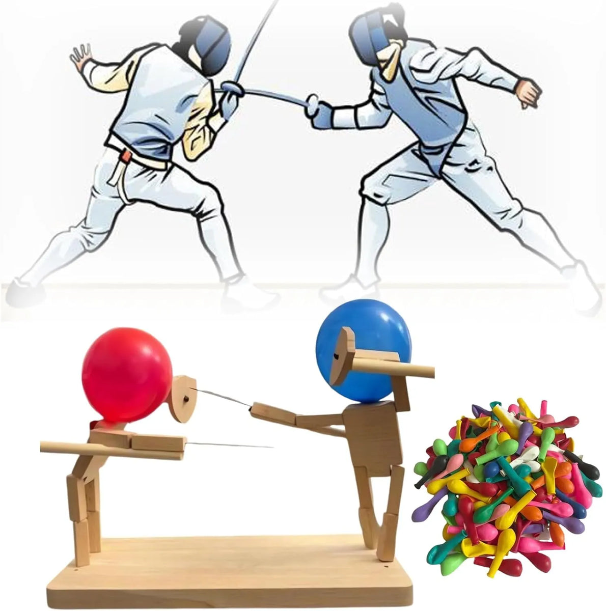 Balloon Bamboo Man Battle - 2024 New Handmade Wooden Fencing Puppets