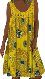 BreezeBloom – Sleeveless Summer Print Dress