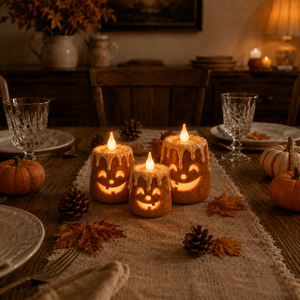 3-Piece Set Cozy Lighted Pumpkin Candles