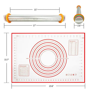 BakeFlex – Adjustable Rolling Pin Set with Silicone Baking Mat