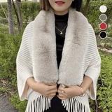 Knitted Fringed Fur-Neck Shawl marnetic