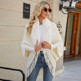 Knitted Fringed Fur-Neck Shawl marnetic