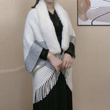 Knitted Fringed Fur-Neck Shawl marnetic