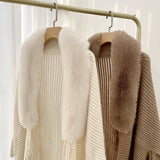 Knitted Fringed Fur-Neck Shawl marnetic