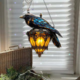 RavenGlow – Faux Stained Glass Crow Lantern Suncatcher