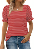StyleMuse – Square Neck Smocked Sleeve Casual Top