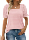 StyleMuse – Square Neck Smocked Sleeve Casual Top