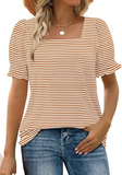 StyleMuse – Square Neck Smocked Sleeve Casual Top