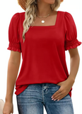 StyleMuse – Square Neck Smocked Sleeve Casual Top