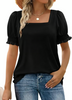 StyleMuse – Square Neck Smocked Sleeve Casual Top