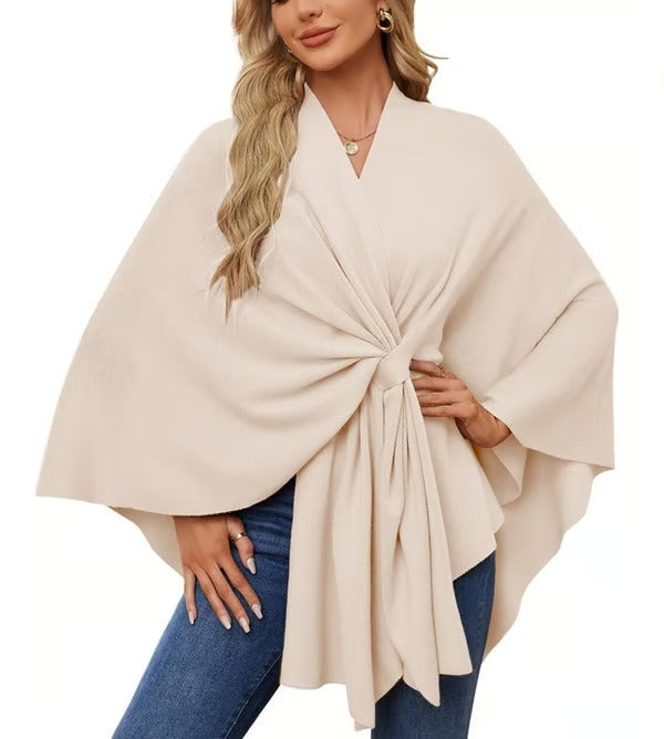 CozyDrape – Elegant Open Front Poncho Wrap for Effortless Style