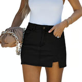 SlitChic – High-Waisted Denim Skort with Stretch