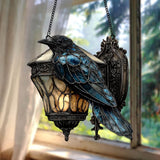 RavenGlow – Faux Stained Glass Crow Lantern Suncatcher
