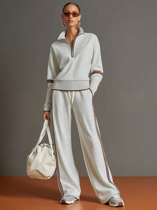 UrbanPulse - Grey-White Half-Zip Tracksuit