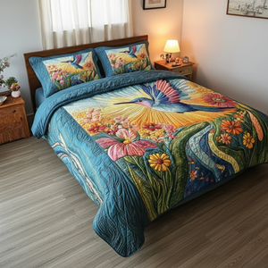 SerenityNest – Luxury Floral Hummingbird Quilt Set