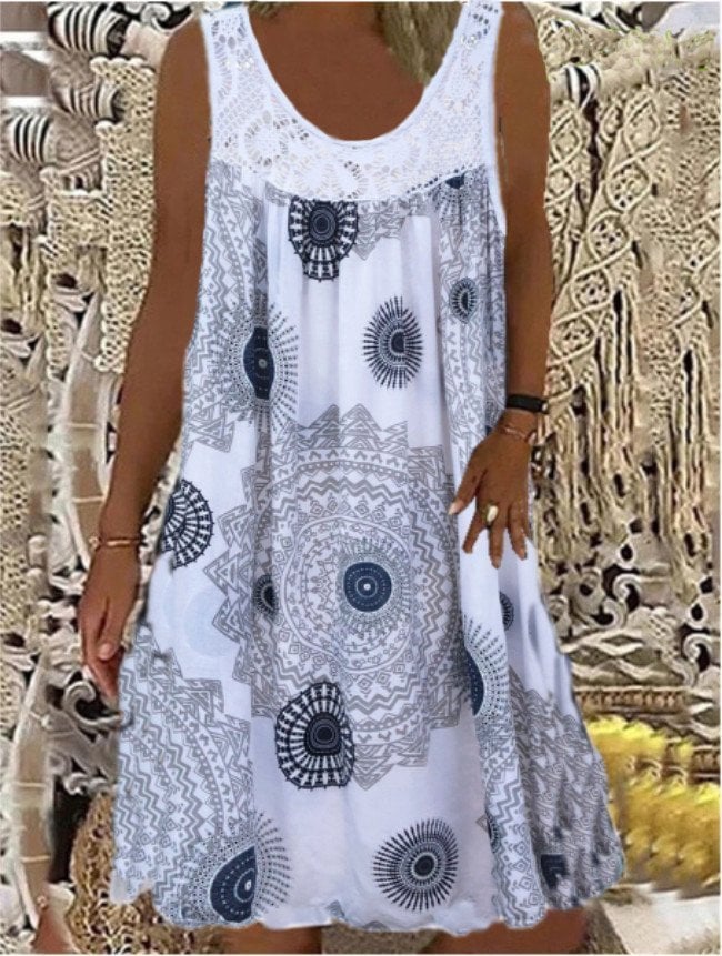 BreezeBloom – Sleeveless Summer Print Dress