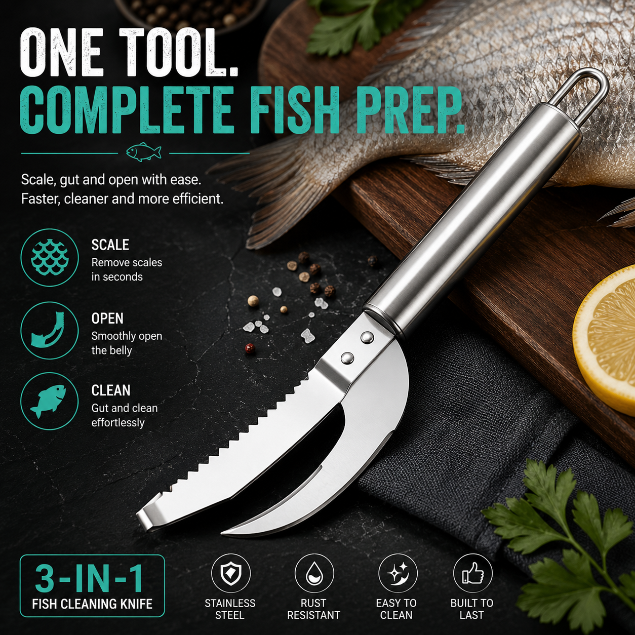 FishMate – Multi Function Fish Scaling & Gutting Tool