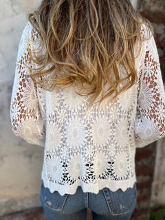 PetalGrace - Buttoned Cutout Embroidered Top