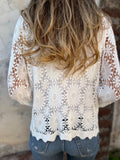 PetalGrace - Buttoned Cutout Embroidered Top