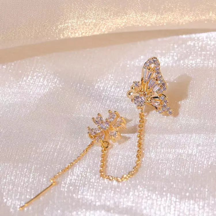 FloraWing – Butterfly & Bloom Ear Cuff Earrings
