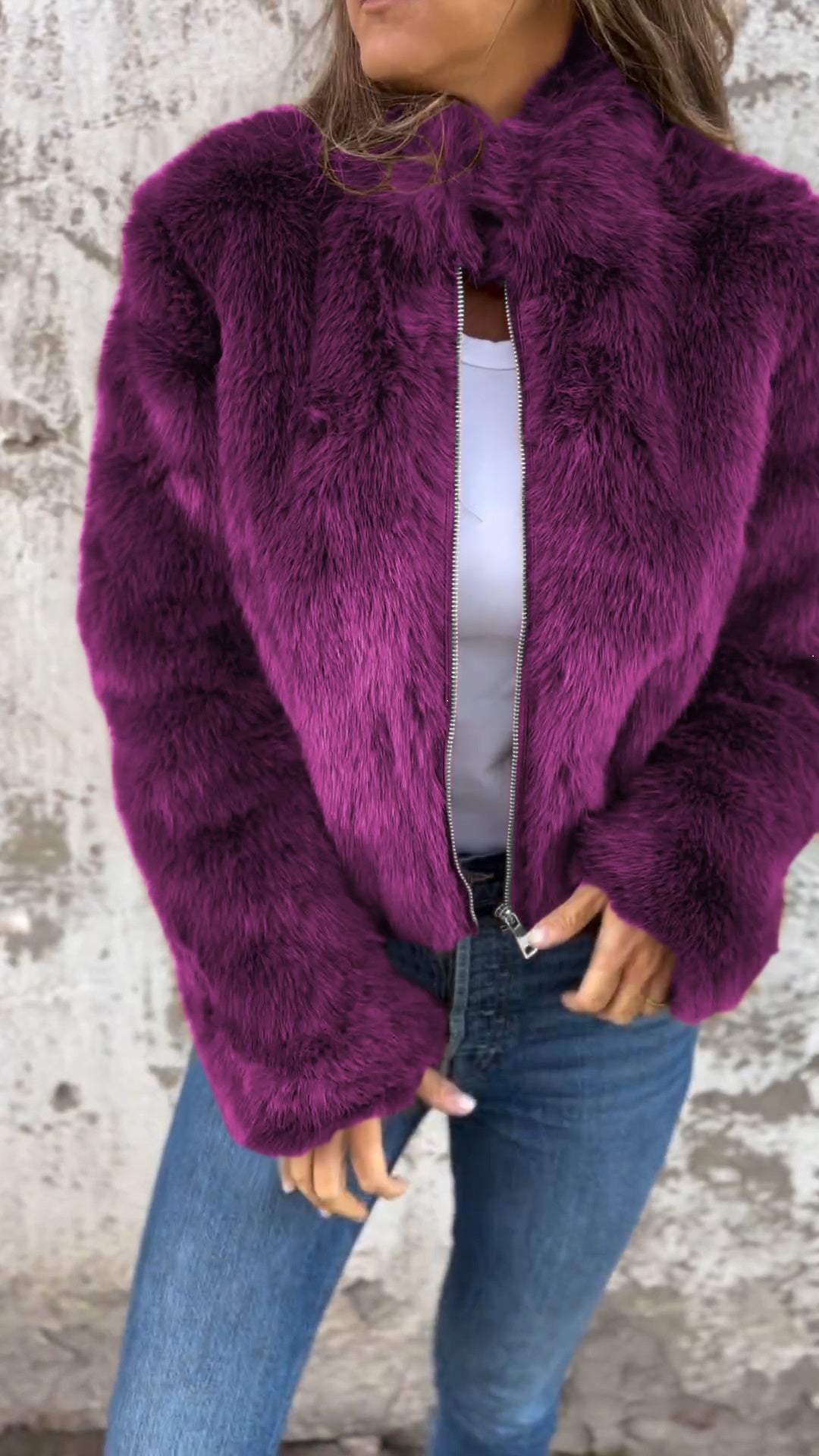 FurEase – Women’s High Collar Fur Casual Jacket