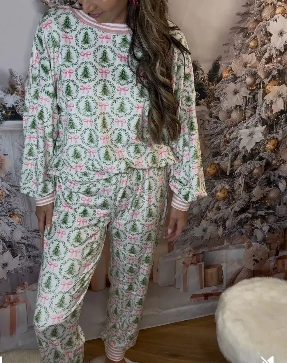 🎄Christmas Trees and Bows Pajama Set ⭐(Buy 2 Free Shipping)