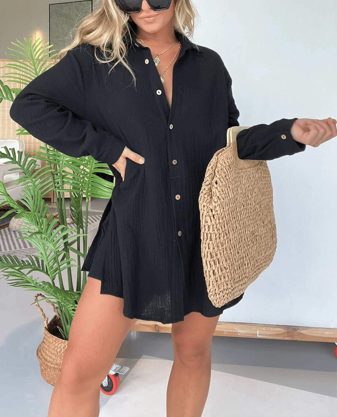 BreezeMuse - Boho Button-Down Dress for Effortless Style