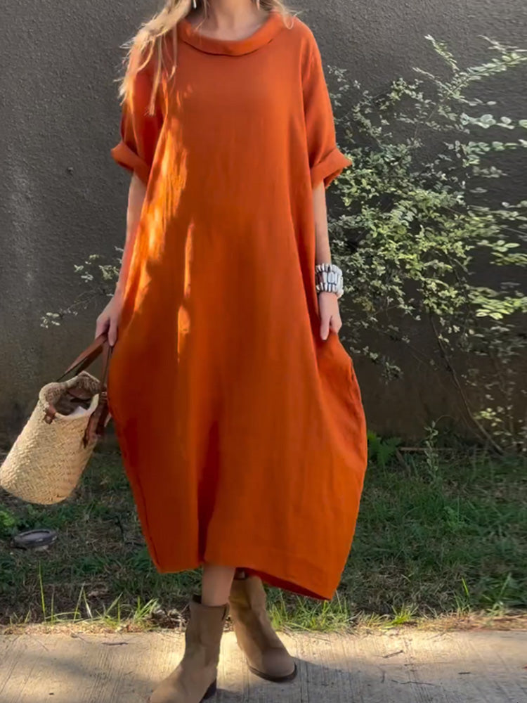 Lässiges Damenkleid aus Baumwolle und Leinen in Unifarbe