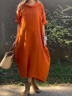 Lässiges Damenkleid aus Baumwolle und Leinen in Unifarbe