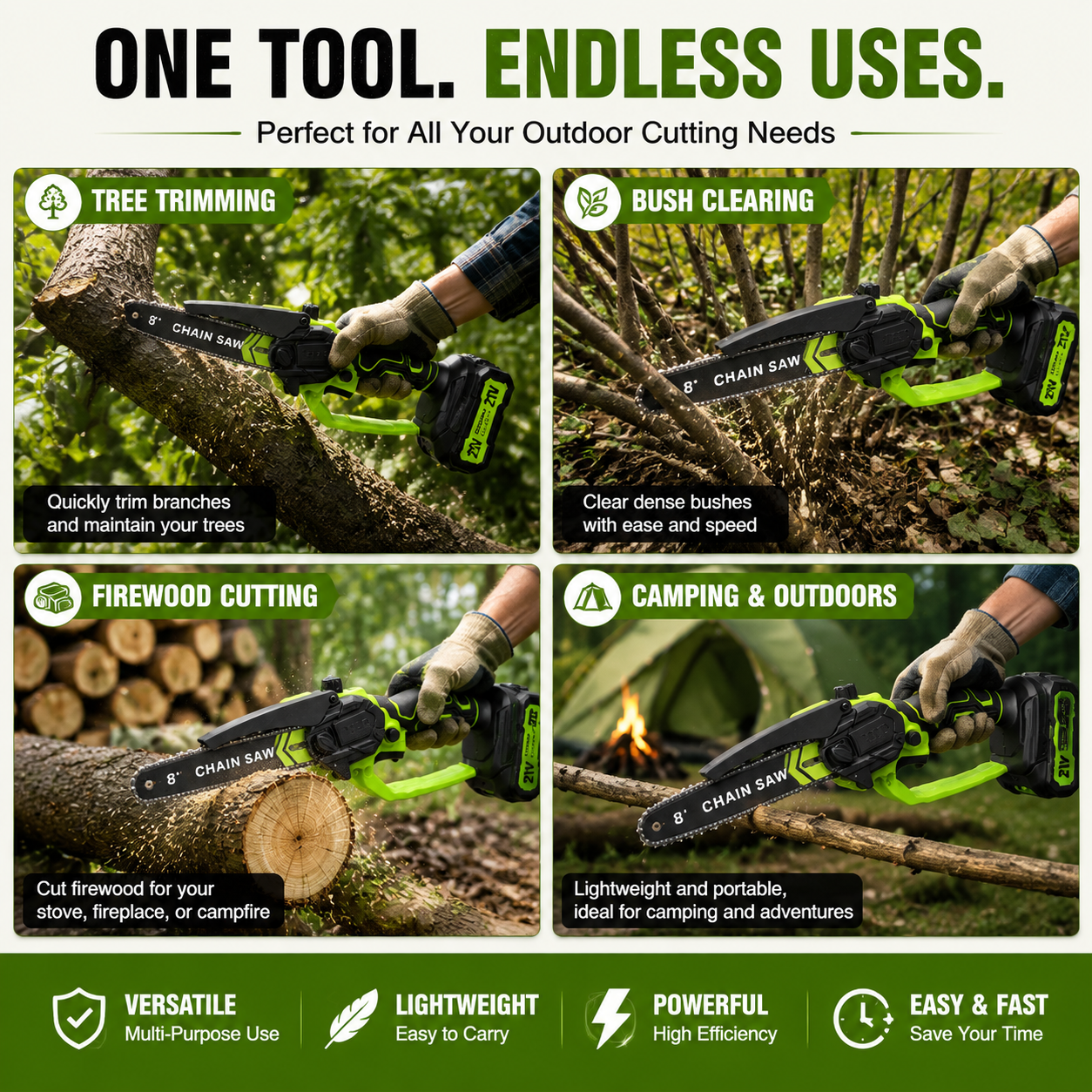 TimberSwift – Compact Cordless Wood Cutting Chainsaw