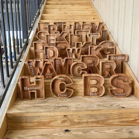 Wooden Custom Letter Piggy Bank For Kids marnetic