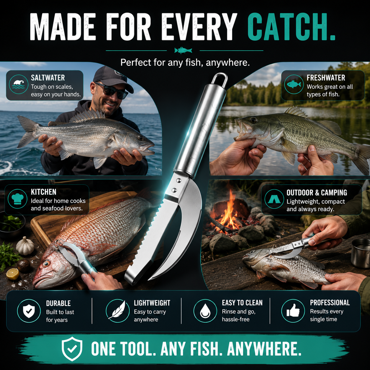FishMate – Multi Function Fish Scaling & Gutting Tool
