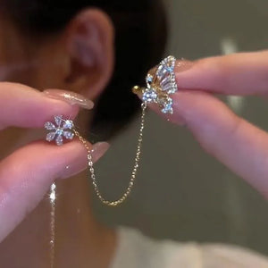 FloraWing – Butterfly & Bloom Ear Cuff Earrings