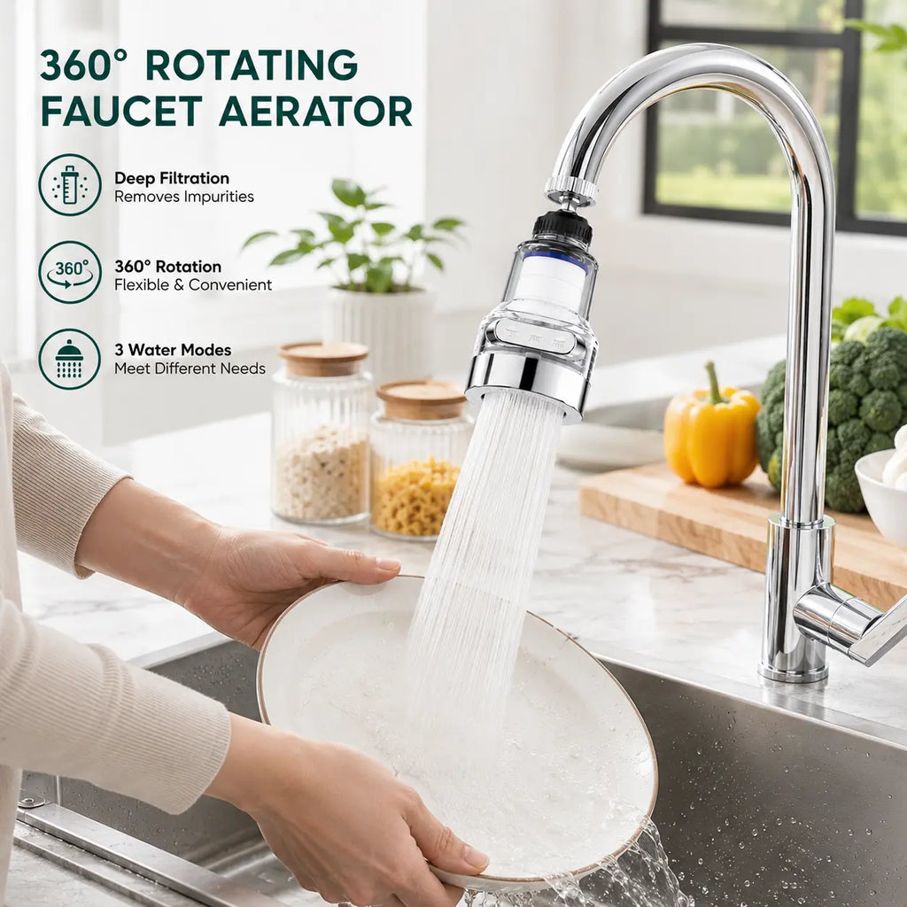 AquaFlow – 360° Rotating 6-Layer Faucet Filter Aerator
