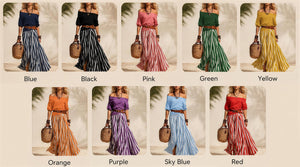 StripeLuxe – Striped Maxi Skirt Set with Belt