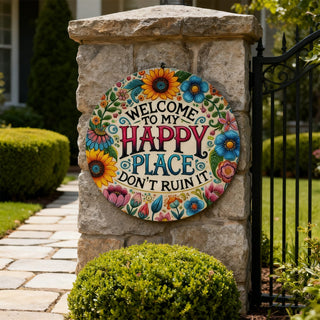 PetalHaven - “My Happy Place” Round Metal Wall Décor