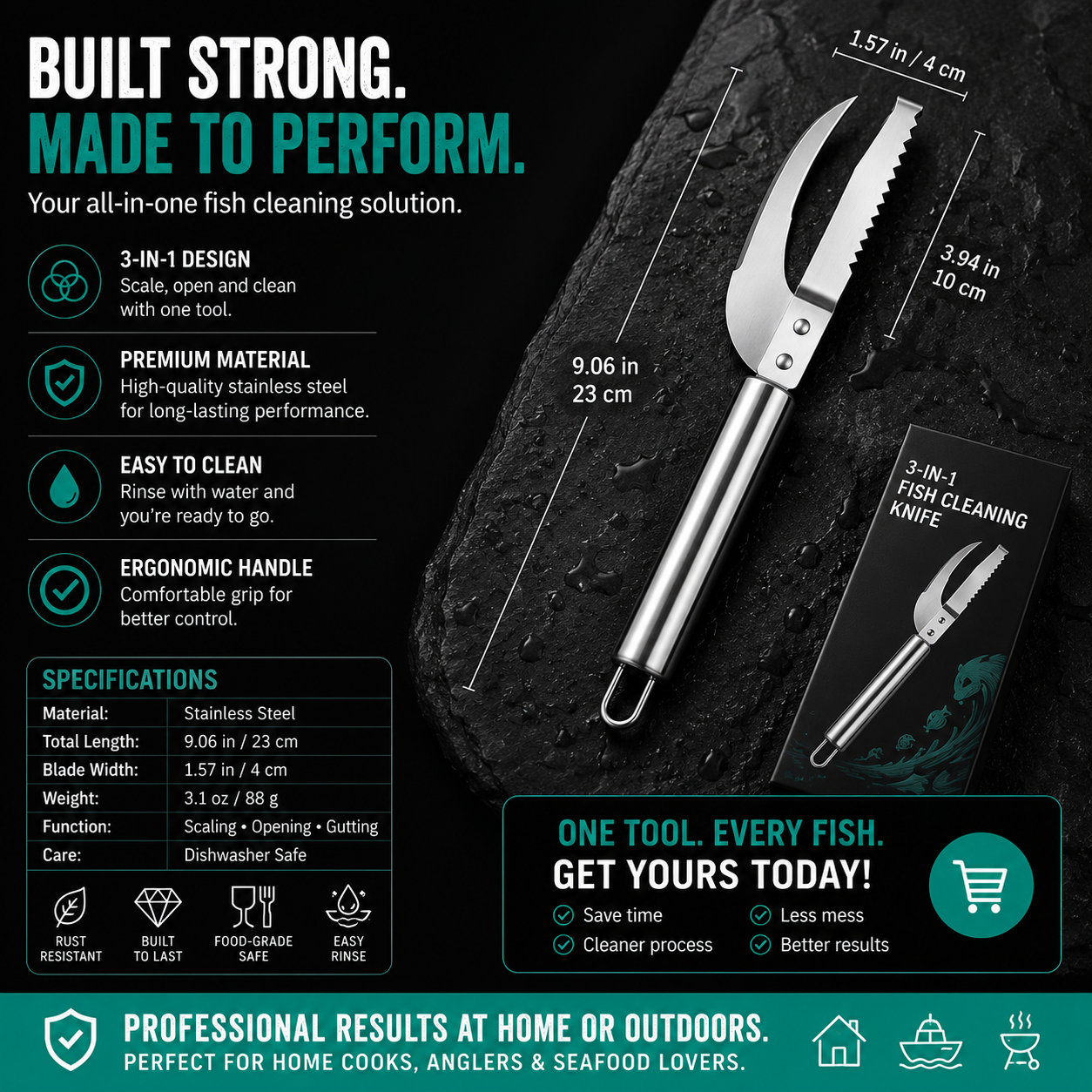 FishMate – Multi Function Fish Scaling & Gutting Tool