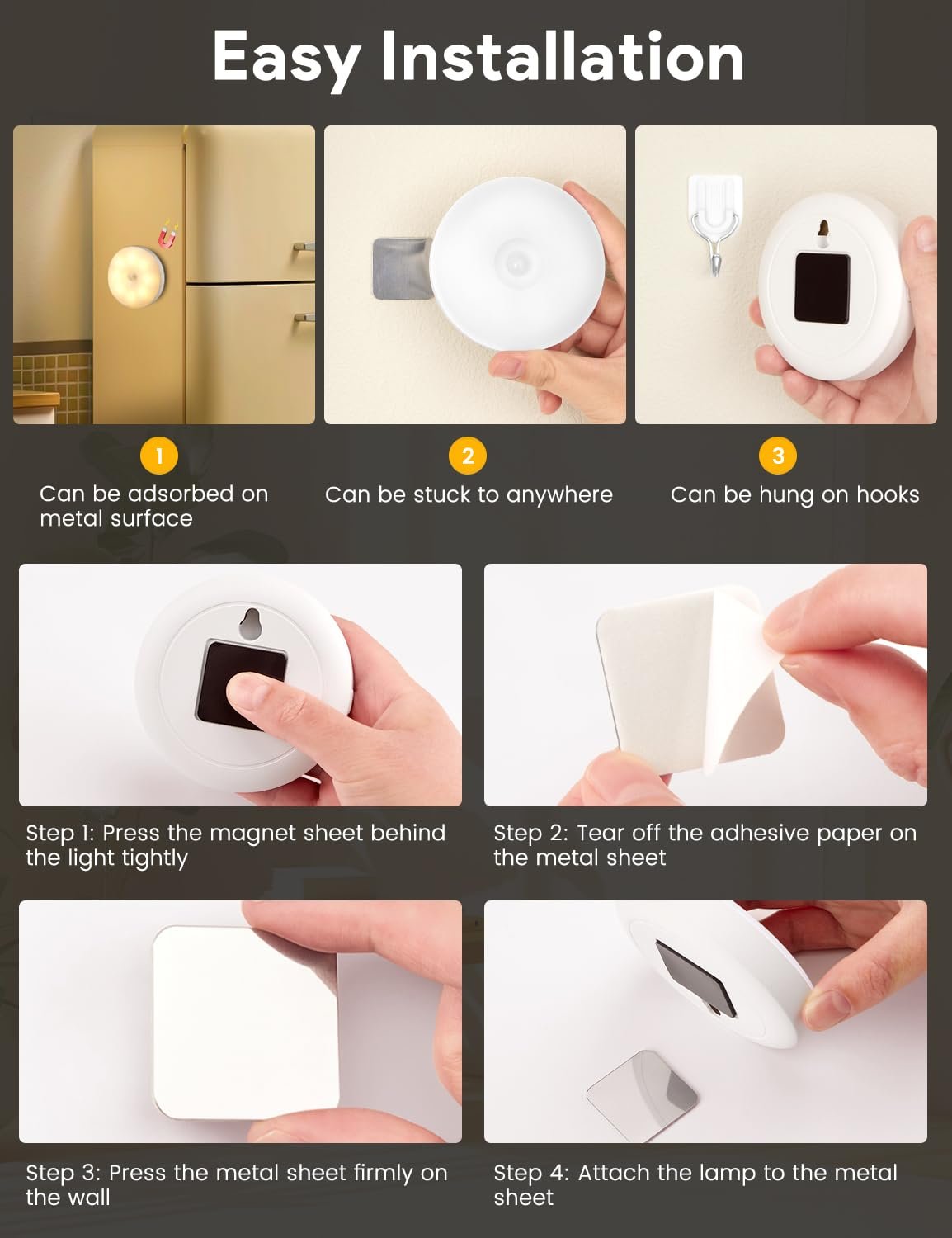 3/6 Pack 8LEDs Rechargeable Motion Sensor Night Lights
