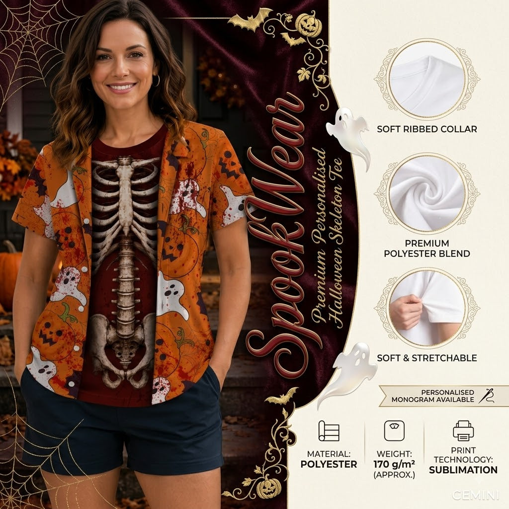 SpookWear – Premium Personalised Halloween Skeleton Tee