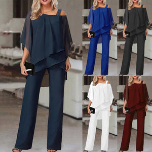 Elaré – Layered Chiffon Top & Wide-Leg Pants Set