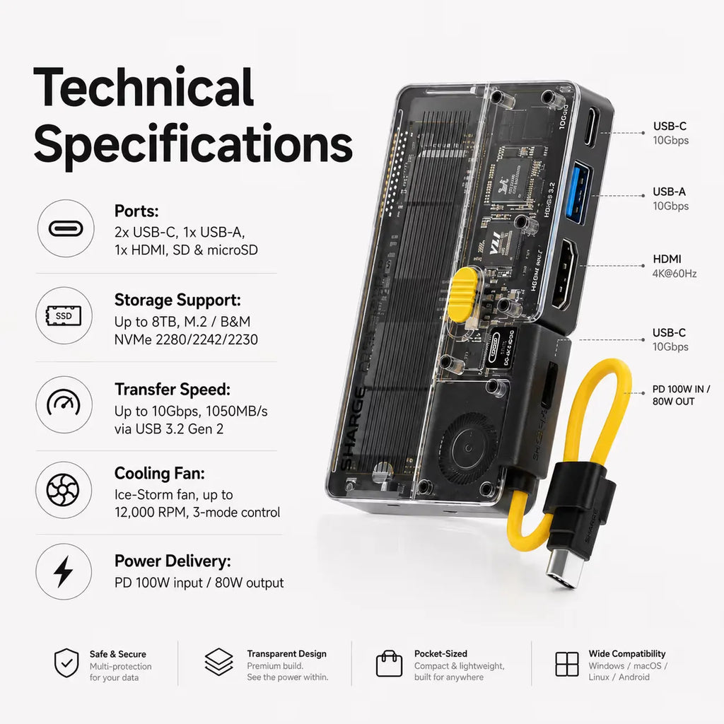 ❄️Card-Sized Cooling SSD Hub! Ice-Storm Cooling 6-in-1 USB C Hub