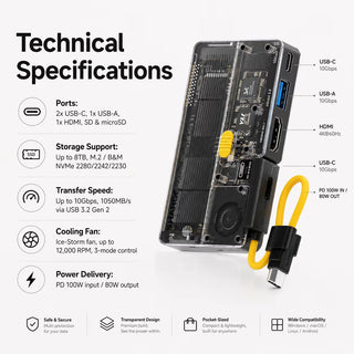 ❄️Card-Sized Cooling SSD Hub! Ice-Storm Cooling 6-in-1 USB C Hub