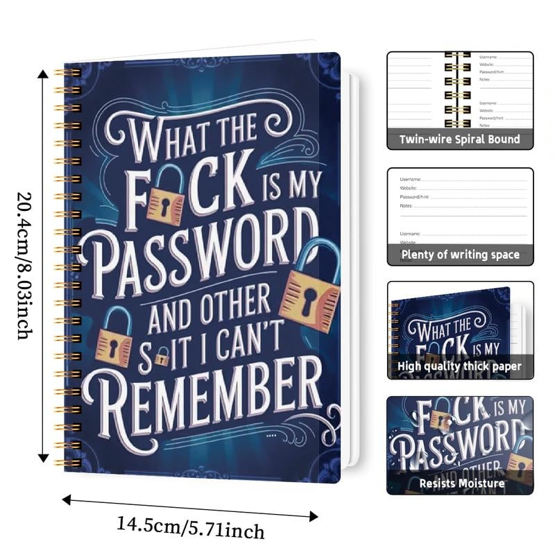 🔥Last Day 50% OFF - 📅Funny Password Notebook - Spiral Bound with Lock Icons & Funny Security Phrases✍️