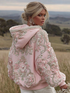 BloomCharm – Pink Floral Embroidered Cozy Hoodie