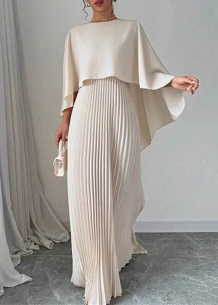 SoftAura – Beige Asymmetrical Patchwork Long Dress